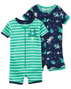 Carters Girls 2-Pack Zip-Up Snug Fit Cotton Romper PJs